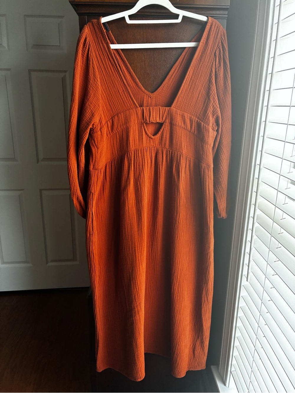Madewell 100% Cotton Gauze Midi Dress Large Rust Orange Boho Cottagecore - Picture 4 of 9
